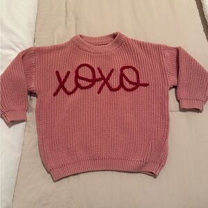 Pink Knit Sweater with Red XOXO Design